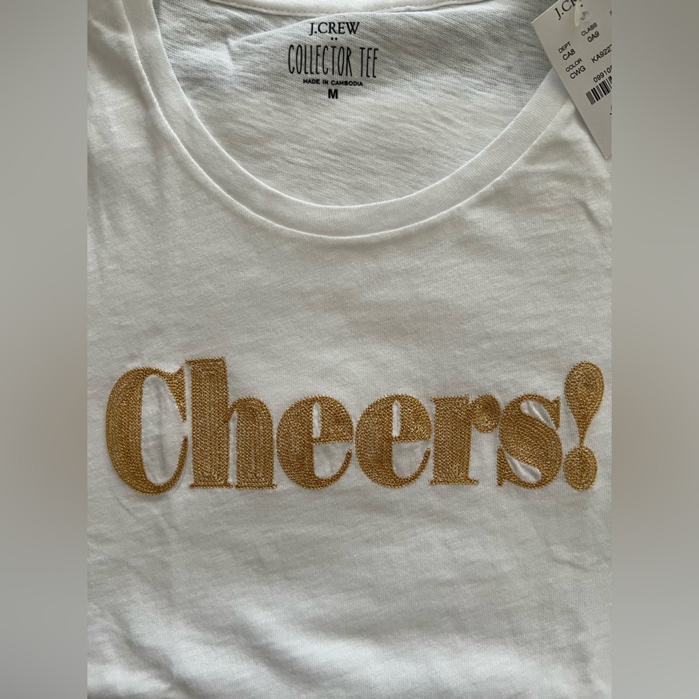 NWT!! JCrew Factory CHEERS! Collector Tee size medium. White with gold